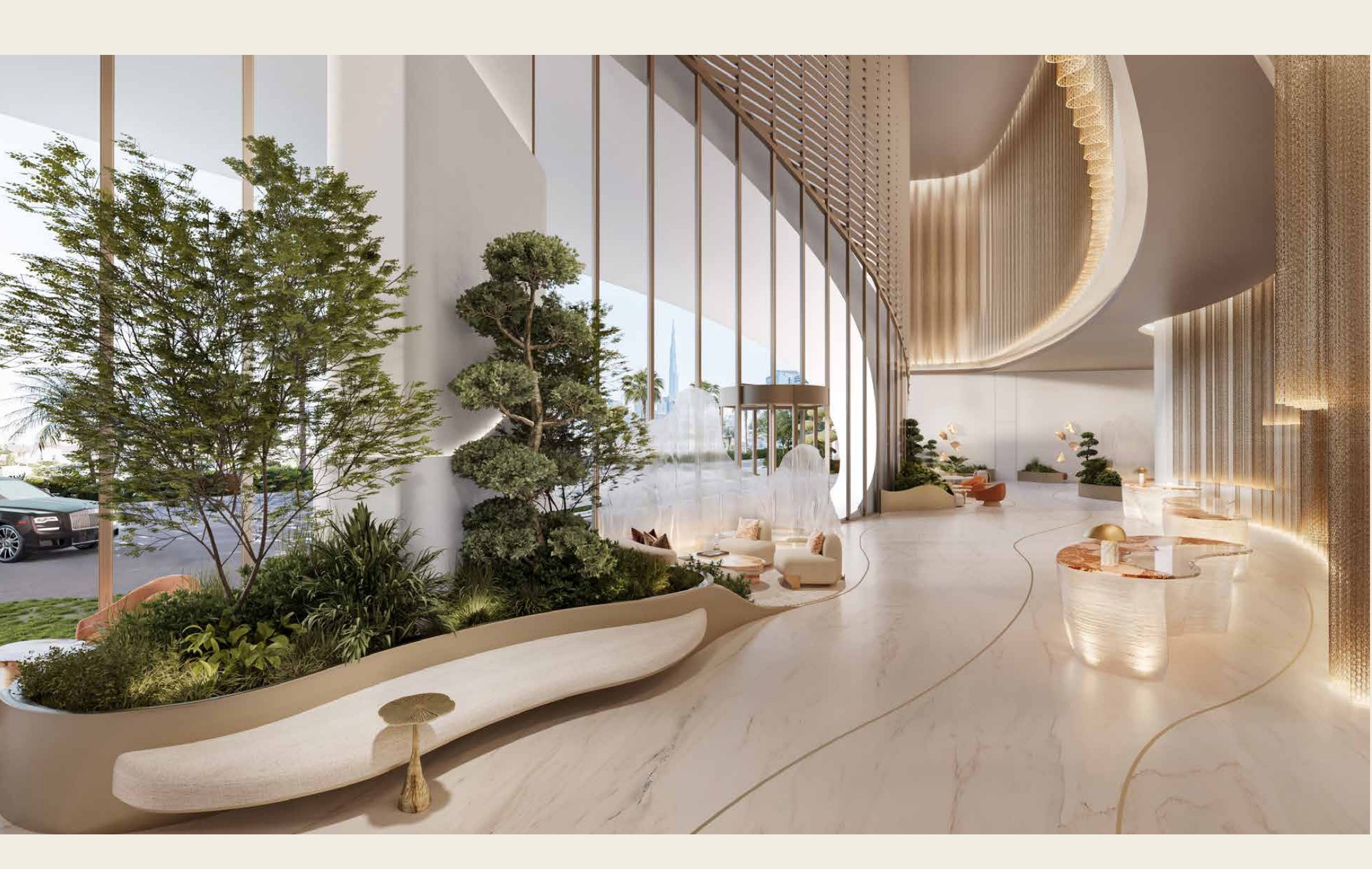 Amali Residences Dubai Canal atrium and arrival lounge