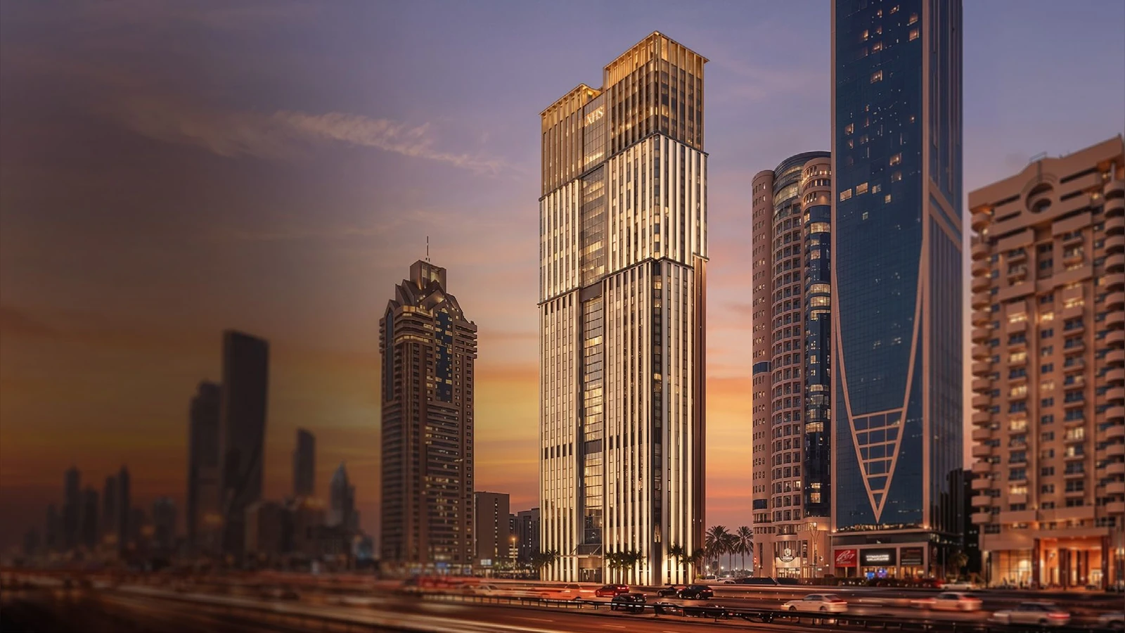 AHS Twin Towers brochure render on Sheikh Zayed Road